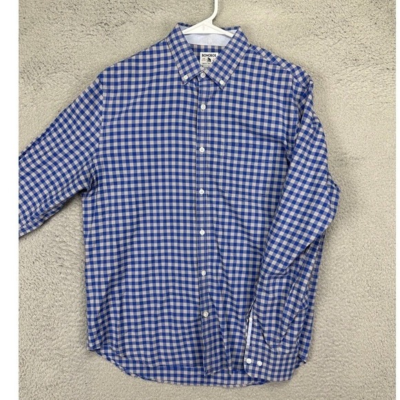 Bonobos Shirt Mens Medium Blue Gingham Plaid Button Down Long Sleeve 100% Cotton - Picture 1 of 7